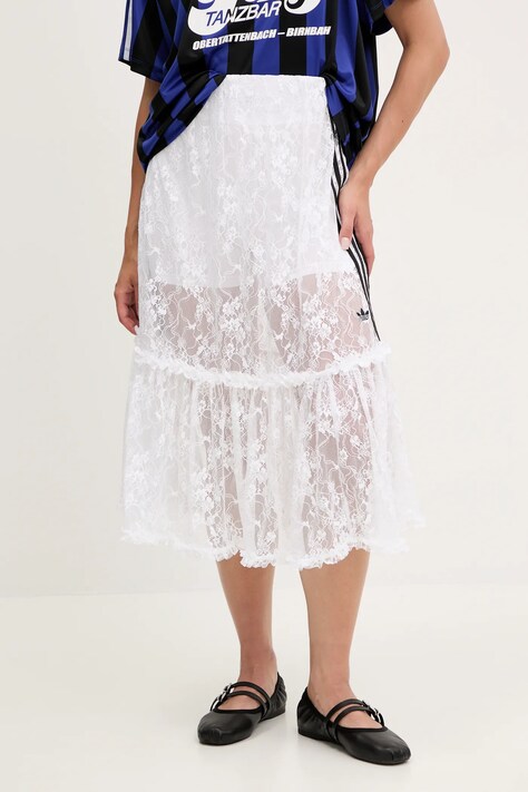 Sukňa adidas Originals Skirt biela farba, midi, áčkový strih, KD2288