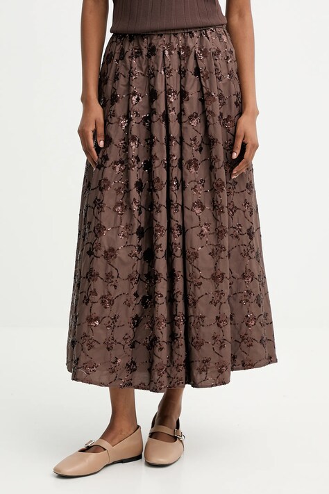 Бавовняна спідниця Weekend Max Mara TEMPRA колір коричневий midi розкльошена 2525106071600
