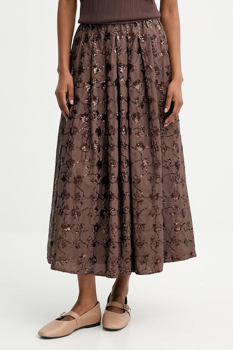 Бавовняна спідниця Weekend Max Mara TEMPRA колір коричневий midi розкльошена 2525106071600