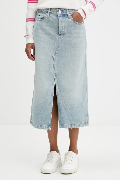 Tommy Jeans spódnica jeansowa kolor niebieski midi prosta DW0DW21560