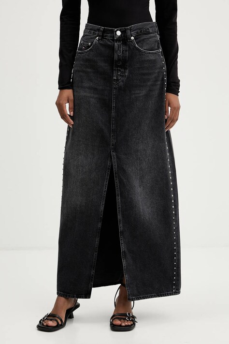 Tommy Jeans spódnica jeansowa kolor czarny maxi prosta DW0DW21576