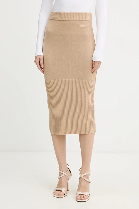 Armani Exchange spódnica z dodatkiem wełny kolor beżowy midi ołówkowa XW001309 AF13774