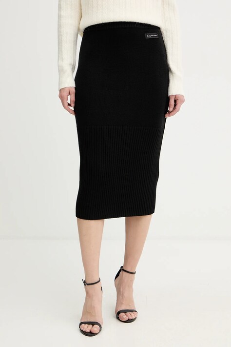 Armani Exchange spódnica z dodatkiem wełny kolor czarny midi ołówkowa XW001309 AF13774