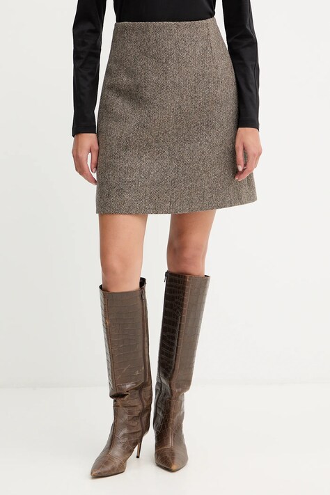 Weekend Max Mara fustă de lână MARCHE culoarea maro, mini, drept, 2525106022600