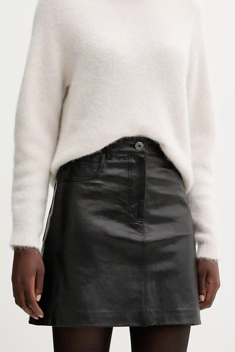 Кожаная юбка Weekend Max Mara HULL цвет чёрный mini расклешённая 2525406012600