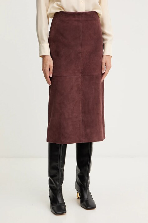 Weekend Max Mara spódnica zamszowa PALA kolor czerwony midi prosta 2525406022600