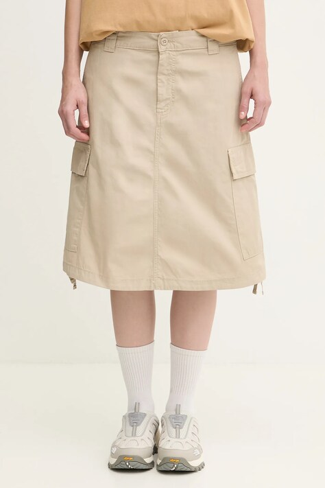 Carhartt WIP spódnica bawełniana W' Kingston kolor beżowy mini prosta I035579.G1GD