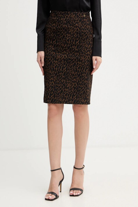 Sukňa Guess CRETA hnedá farba, midi, puzdrová, W5BD84 W2362