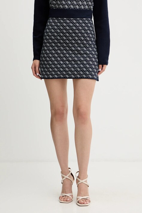 Guess spódnica z domieszką wełny AUBREY kolor granatowy mini ołówkowa W5BD81 Z3JD2