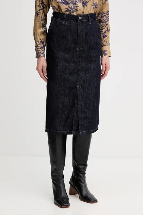 Sisley spódnica jeansowa kolor granatowy midi prosta 447ZL002U