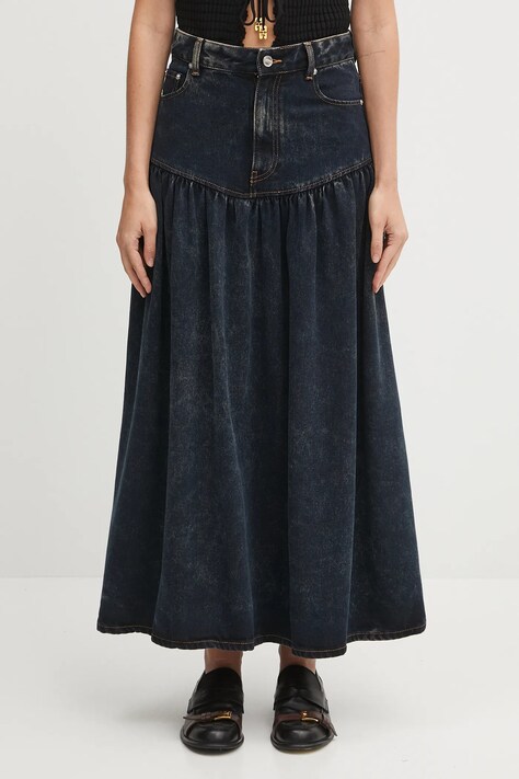 GANNI spódnica jeansowa Light Denim Long kolor granatowy maxi rozkloszowana J1759