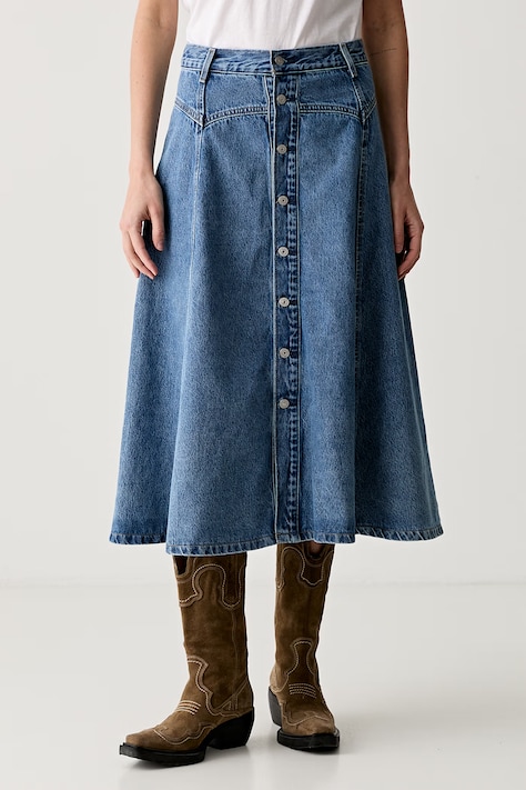 Levi's разкроена пола от деним синя с изчистена шарка 003NN