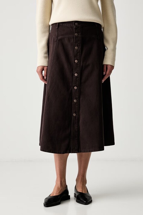 Levi's spódnica rozkloszowana jeansowa YOKED WESTERN brązowa gładka 003NN
