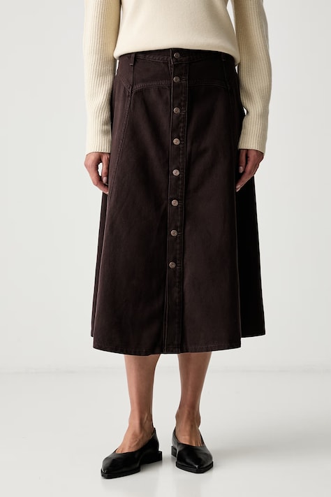 Levi's rozšířená sukně džínová YOKED WESTERN hnědá hladká 003NN