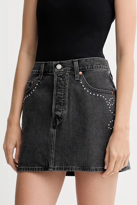 Levi's fustă jeans culoarea gri, mini, drept, A4694