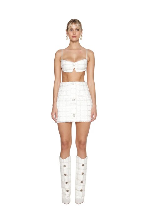 Спідниця GOD SAVE QUEENS EXECUTIVE TWEED SKIRT колір білий mini пряма GSQ-152-321
