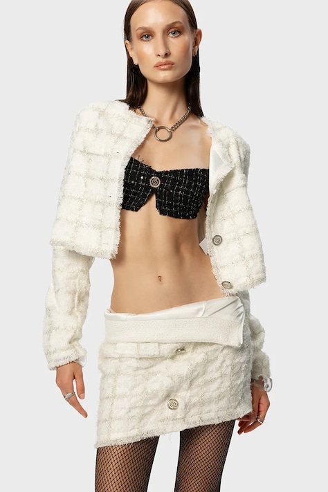 Sukňa GOD SAVE QUEENS EXECUTIVE TWEED SKIRT biela farba, mini, rovný strih, GSQ-152-321