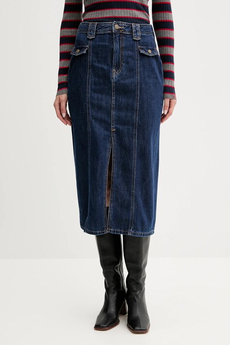 Pepe Jeans spódnica jeansowa kolor niebieski maxi prosta PL9011869