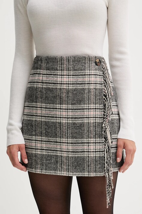 Pepe Jeans spódnica z domieszką wełny kolor szary mini rozkloszowana PL9011872