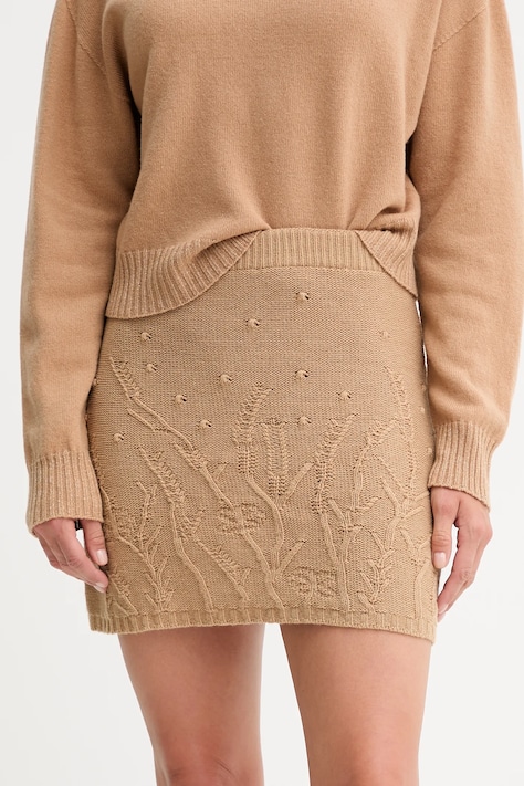 Φούστα από μείγμα μαλλιού Twinset χρώμα: καφέ, 252TP3334