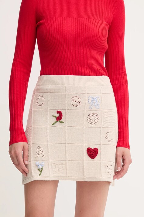 Twinset spódnica z wełną kolor beżowy mini prosta 252TP3311