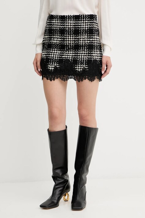 Twinset spódnica z wełną kolor czarny mini rozkloszowana 252TT2112