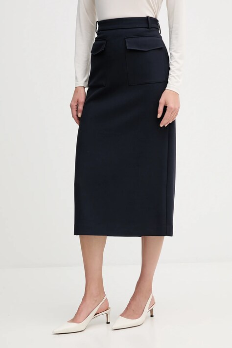 Suknja Tommy Hilfiger boja: tamno plava, midi, širi se prema dolje, WW0WW47497