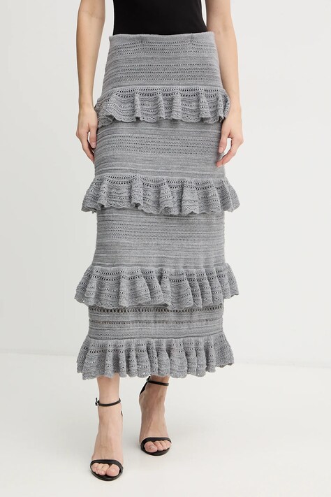 Luisa Spagnoli spódnica wełniana kolor szary midi prosta 100223