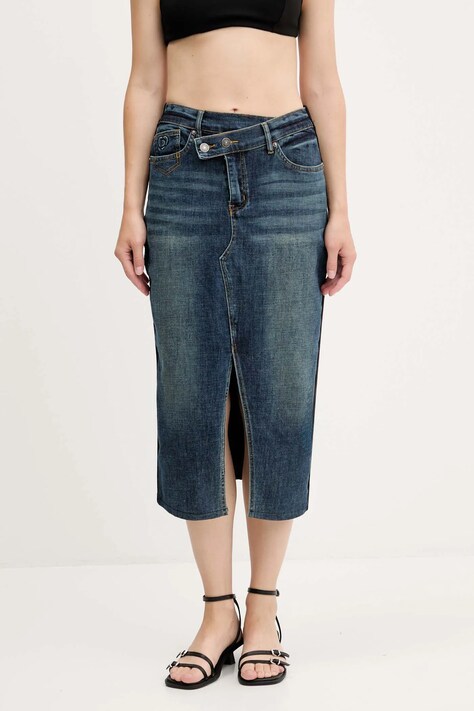 Desigual spódnica jeansowa TWISTED kolor granatowy midi ołówkowa 25WWFD03