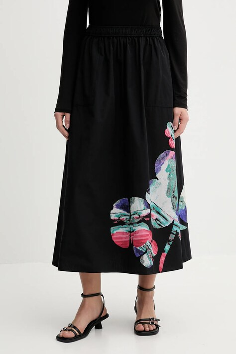 Desigual spódnica bawełniana ELLA LACROIX kolor czarny midi rozkloszowana 25WWFW05