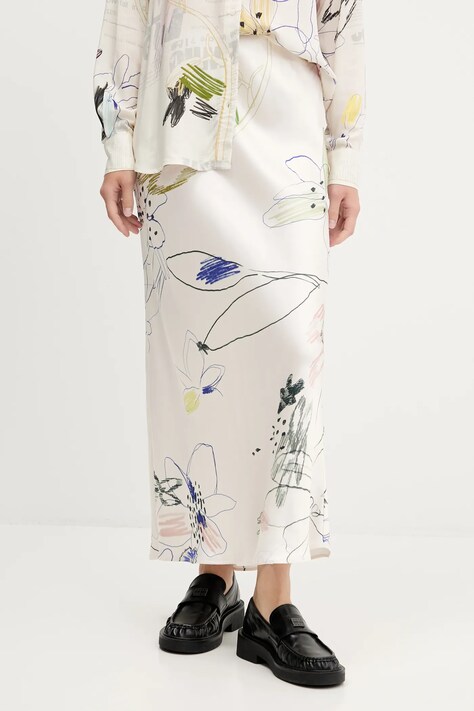 Desigual spódnica PAUL kolor beżowy midi prosta 25WWFW07