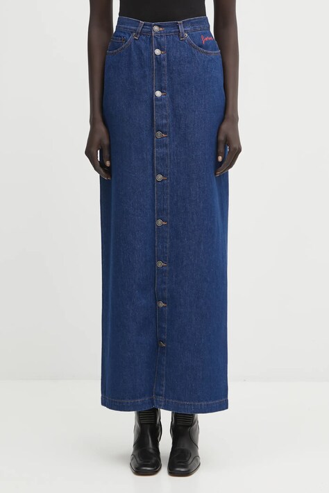 Fiorucci fustă jeans Open Front Embroidered Maxi Denim culoarea bleumarin, maxi, drept, W02FPDSK387DN01DN11