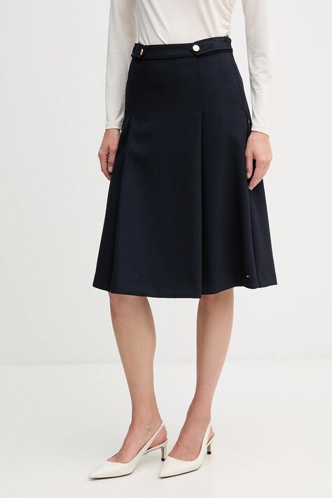 Suknja Tommy Hilfiger boja: tamno plava, midi, širi se prema dolje, WW0WW48263