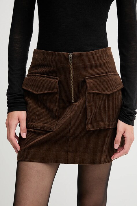 Tommy Hilfiger fustă din velur culoarea maro, mini, drept, WW0WW46649