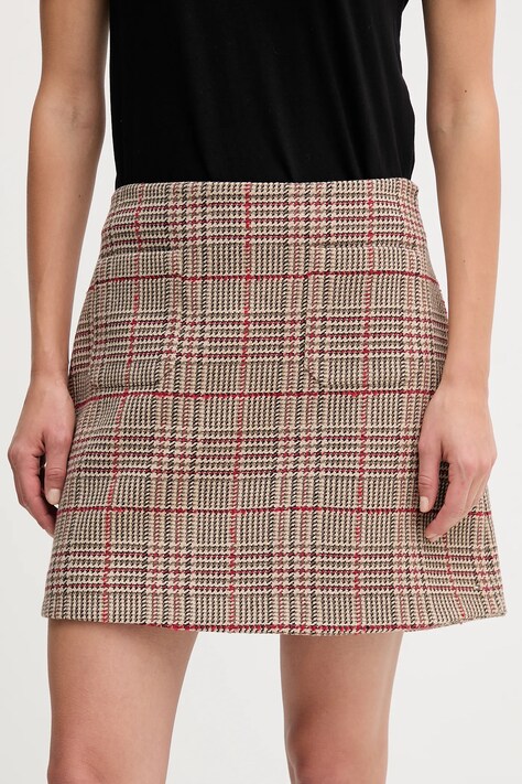 Пола с вълна Tommy Hilfiger в кафяво къса разкроена WW0WW48265