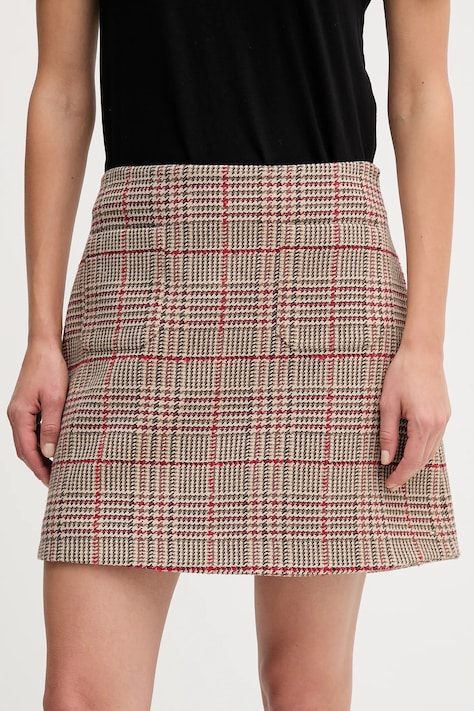 Tommy Hilfiger spódnica z domieszką wełny kolor brązowy mini rozkloszowana WW0WW48265