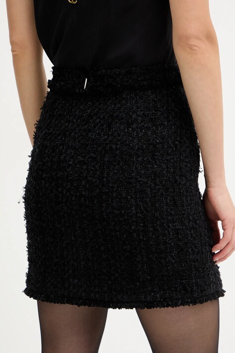 BOSS spódnica z domieszką wełny kolor czarny mini rozkloszowana 50548094