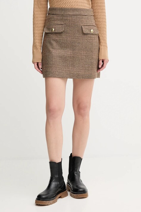 Barbour spódnica wełniana SOPHIA kolor brązowy mini ołówkowa LSK0130