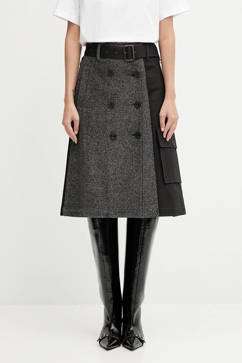 Andersson Bell spódnica z wełną Whitney Trench Pleats kolor czarny midi rozkloszowana apa848w