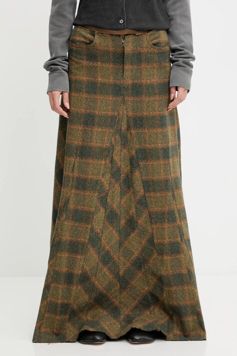 Our Legacy spódnica bawełniana Rebel kolor zielony maxi rozkloszowana W4254RV