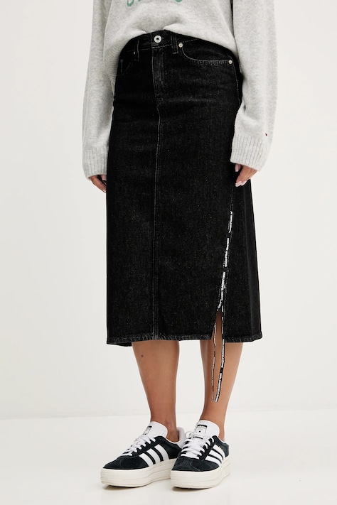 Karl Lagerfeld Jeans farmer szoknya fekete, midi, egyenes, A4W12002