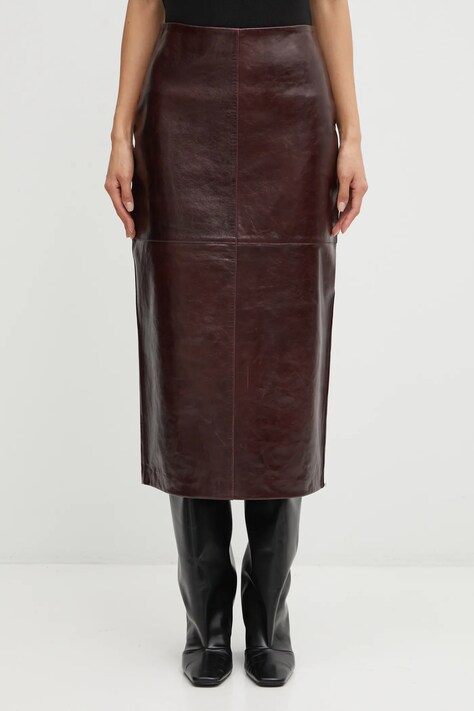 Кожаная юбка Sportmax AFA цвет бордовый midi карандаш 2522406022600