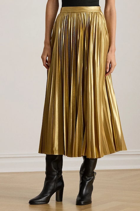 Lauren Ralph Lauren szoknya sárga, midi, harang alakú, 200P03432