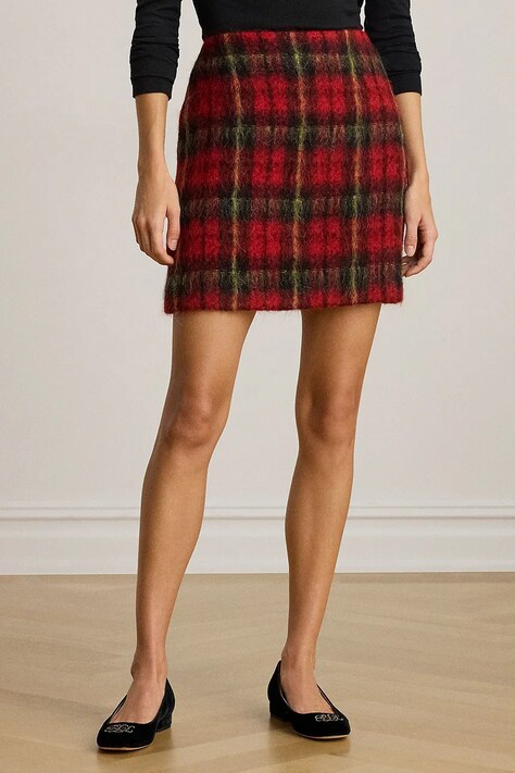 Пола с вълна Lauren Ralph Lauren в червено къса с кройка тип молив 200P06912