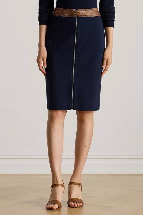 Suknja Lauren Ralph Lauren boja: tamno plava, midi, pencil, 200980024