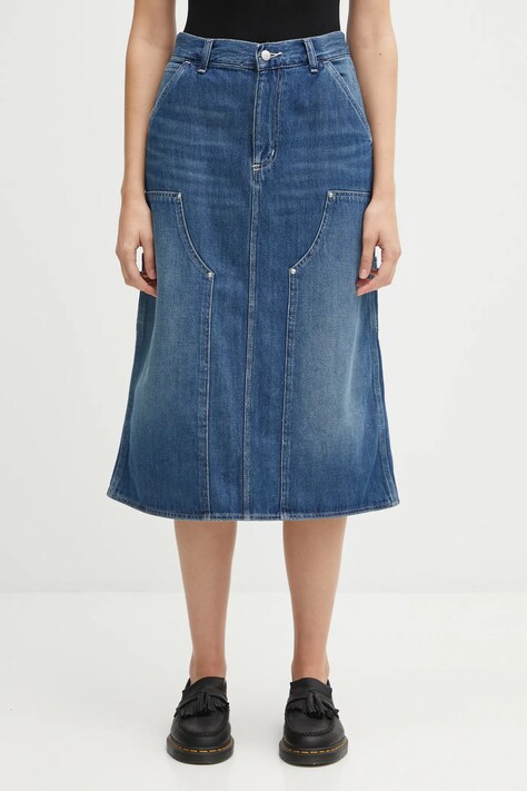 Carhartt WIP spódnica jeansowa W' Double Knee Skirt kolor niebieski midi prosta I035880.014L