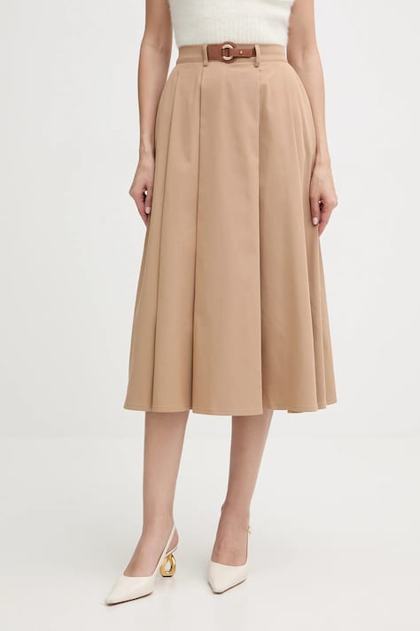 Sukňa Morgan hnedá farba, midi, áčkový strih, JOKER.F