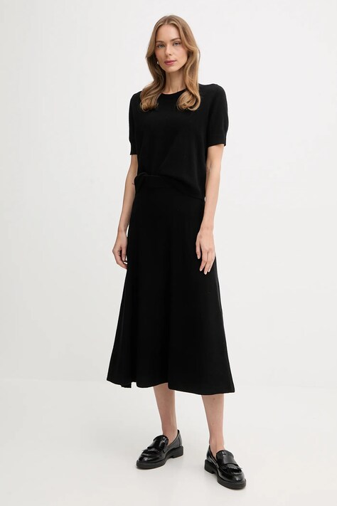 United Colors of Benetton fustă cu lână culoarea negru, midi, evazați, 1444D002B