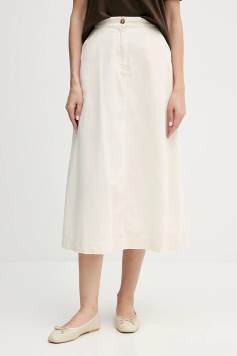 United Colors of Benetton spódnica bawełniana kolor beżowy midi rozkloszowana 494BD0058