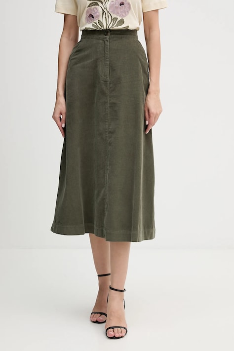 Bavlněná sukně United Colors of Benetton zelená barva, midi, áčková, 494BD0058